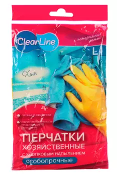 Перчатки Clear Line хозяйственные д/уборки с хлопк напыл особопрочные резиновые