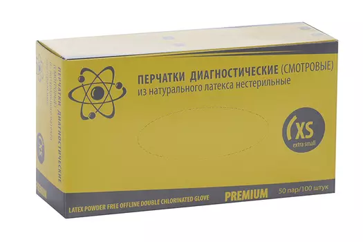 Перчатки Premium Top Glove смотр/латекс/нестер/неопудр 2-й хлор р XS, 50 шт, пара