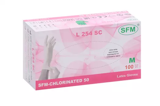 Перчатки SFM LATEX GLOVES смотр/латекс/нестерил/неопудр р M, 50 шт, пара цв натуральный