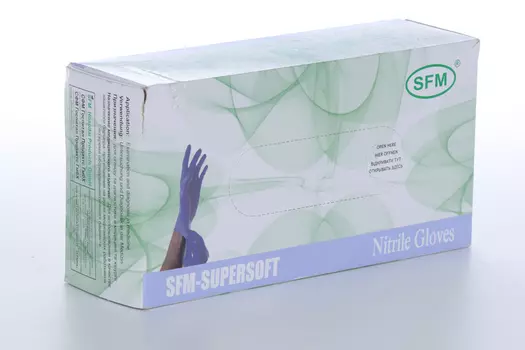 Перчатки SFM нитрил/нестер/неопудр/текст/хлорин однокр фиолет-голуб M, 100 шт, пар