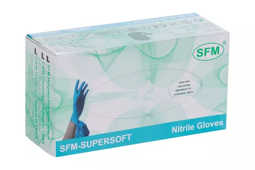 Перчатки SFM смотр/нитрил/нестерил/неопудр/текстур/хлор однокр голуб р M, 100 шт, пара