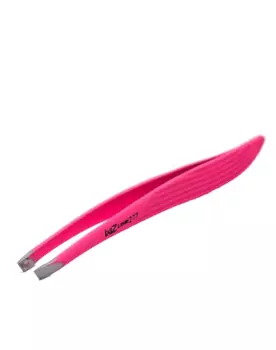 Пинцет MERTZ д/бровей скошенный с прорезиненной ручкой розовый