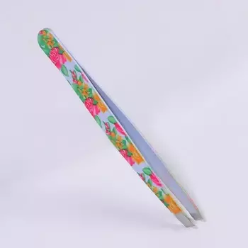 Пинцет Queen fair скошенный 9,5 см рисунок МИКС