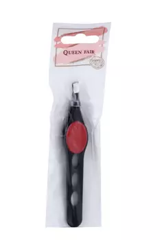 Пинцет Queen fair скошенный узкий с резиновой вставкой 10 см цвет МИКС
