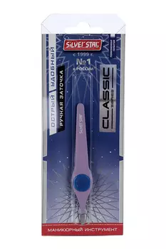 Пинцет Silver Star косой фиолетовый силиконовая вставка АТ 9102 CLASSIC