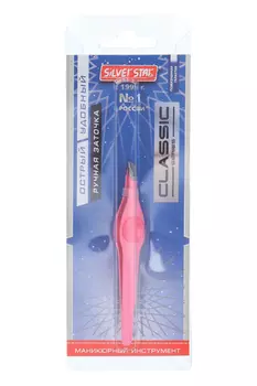 Пинцет Silver Star косой фуксия силиконовая вставка АТ 9104 CLASSIC