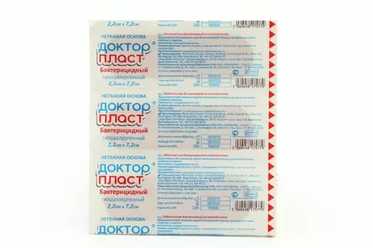 Пластырь Доктор Пласт бактериц 2.2х7.2 см, 10 шт, неткан осн