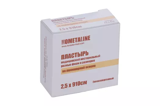 Пластырь КОМЕТАLINE медицинский фиксирующий на полимер основе 2.5 см х 9.1 м