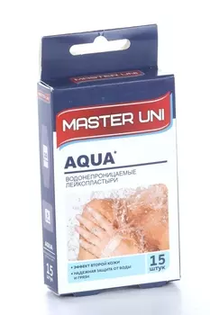 Пластырь Мастер Юни Аква водонепрониц фиксирующ на полимер основе, 15 шт