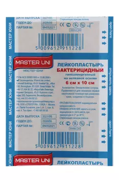 Пластырь Мастер Юни бактериц 6х10 см на нетканой основе