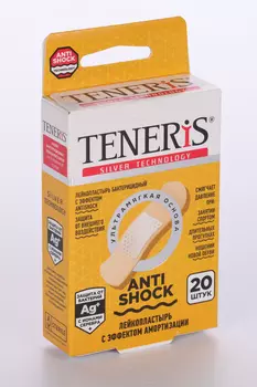 Пластырь Тенерис Антишок бактериц с ионами серебра на полимерн основе 76х19 мм, 20 шт