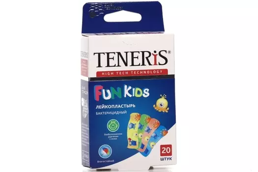 Пластырь Тенерис Фан Кидс бактериц с ионами серебра на полимерн основе, 20 шт