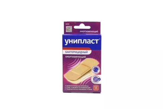 Пластырь Унипласт бактерицид амортизир, 12 шт