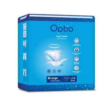 Подгузники д/взрослых страдающих недержанием Оптио L, 14 шт
