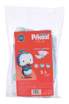 Подгузники детские Пикул Классик S (4-9кг), 3 шт, прозрачный пакет