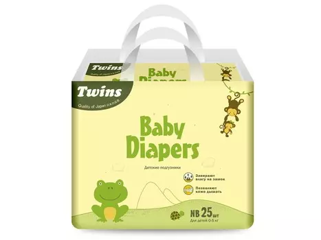 Подгузники детские Твинс NB (0-5кг), 25 шт