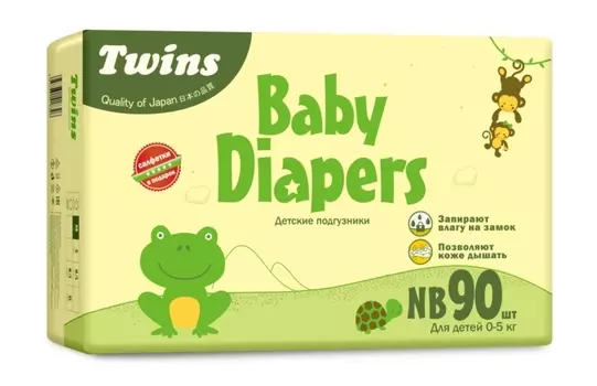 Подгузники детские Твинс NB (0-5кг), 90 шт, + подарок Салфетки Твинс х80