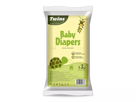 Подгузники детские Твинс S (4-9кг), 3 шт, прозрачный пакет