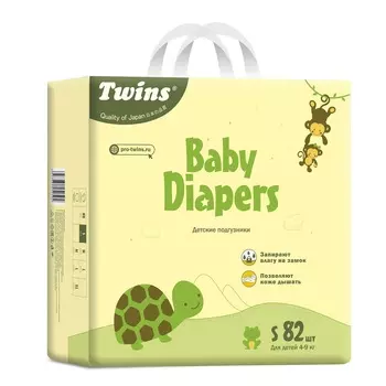 Подгузники детские Твинс S (4-9кг), 82 шт