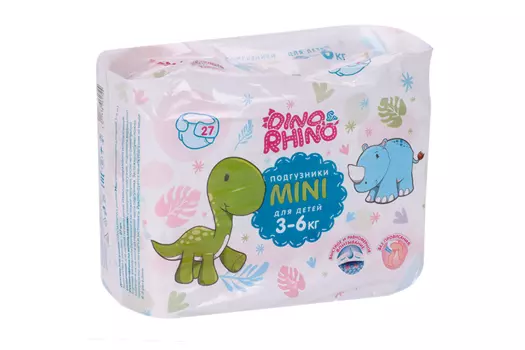 Подгузники DINO&RHINO Mini д/детей (3-6 кг), 27 шт