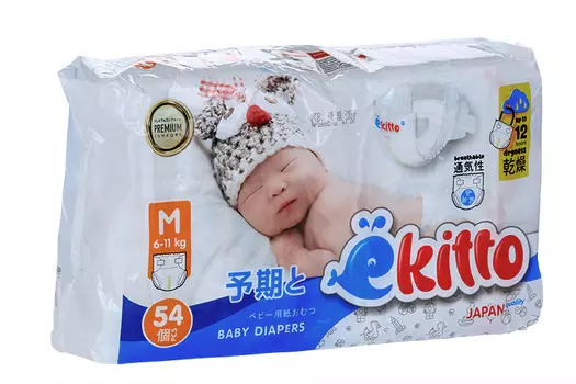 Подгузники Ekitto M (6-11кг), 54 шт