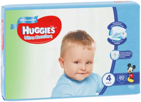 Подгузники HUGGIES Ultra Comfort для мальчиков 4 8-14 кг 80 шт
