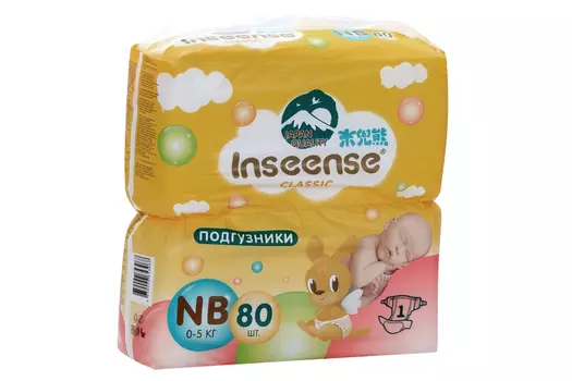 Подгузники Inseense Classic NB (0-5 кг), 80 шт, желт