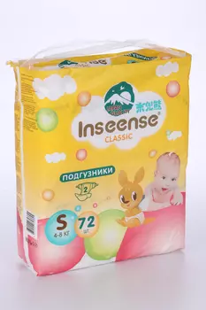 Подгузники Inseense Classic S (4-8 кг), 72 шт, желт