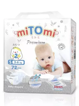 Подгузники miTOmi Premium на липучках размер S 3-6 кг, 72 шт