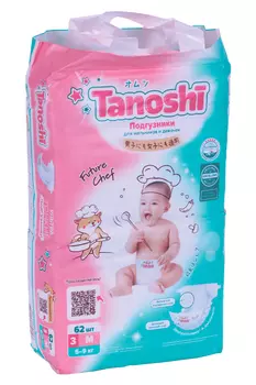 Подгузники Tanoshi д/детей M (5-9 кг), 62 шт