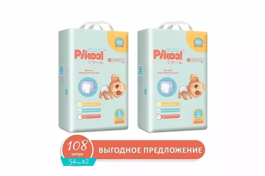 Подгузники-трусики детские Пикул Комфорт L (11-16кг), 108 шт, (54 х2)