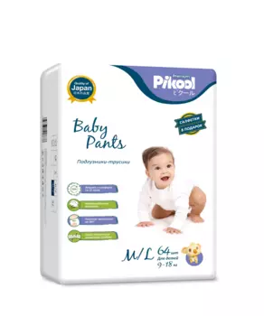 Подгузники-трусики детские Пикул Премиум M/L (9-18кг), 64 шт, +подарок салфетки Пикул Премиум х20