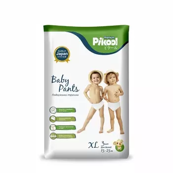 Подгузники-трусики детские Пикул Премиум XL (15-25кг), 3 шт, бело-зеленый пакет