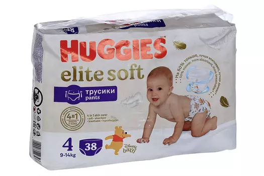Подгузники-трусики Хаггис Элит софт 4 (9-14кг), 38 шт