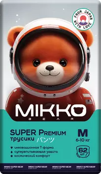 Подгузники-трусики Mikko Bear Super Premium д/детей M (6-10кг), 62 шт