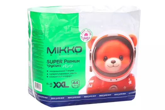 Подгузники-трусики Mikko Bear Super Premium д/детей XXL (15-25 кг), 44 шт