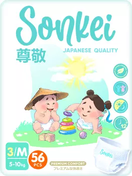 Подгузники-трусики SONKEI Premium Comfort детские M (5-10кг), 56 шт