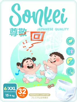 Подгузники-трусики SONKEI Premium Comfort детские XXL (15+ кг), 32 шт