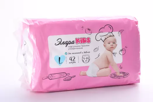 Подгузники-трусики ультратонкие Элара Kids дет р L (9-14 кг), 42 шт, (88342)