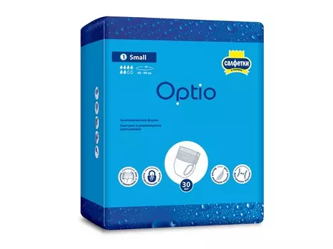 Подгузники-трусы д/взрослых Оптио S, 30 шт, + подарок салфетки Оптио х80