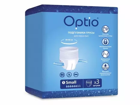Подгузники-трусы д/взрослых страдающих недержанием Оптио S, 3 шт