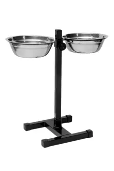 Подставка Пижон с мисками, 2х700 мл, высота 40 см, разборная, черная