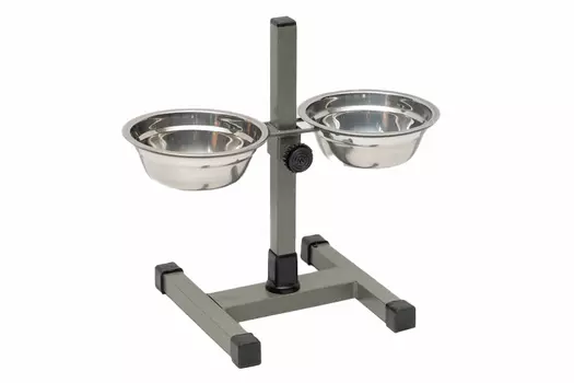 Подставка Пижон с мисками, разборная, серо-зеленая шагрень, высота 30 см, 2х350 мл