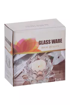 Подсвечник стекло на 1 свечу Лотос прозрачный 4х9,5х9,5 см