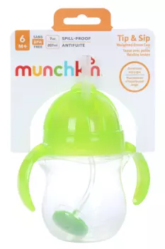 Поильник Манчкин Клик Лок с трубочкой и ручками зел (с 6 мес), 207 мл