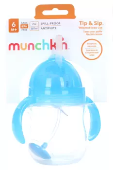Поильник Манчкин Клик Лок с трубочкой и ручками голуб (с 6 мес), 207 мл