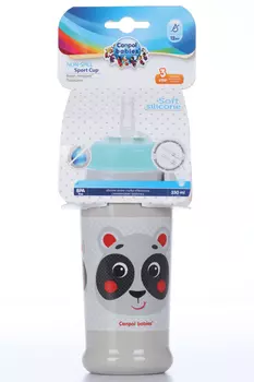 Поильник-непроливайка Canpol спорт с трубочкой/крышкой панда бежев (с 12 мес), 350 мл