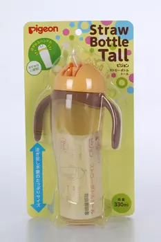 Поильник Pigeon высокий с трубочкой, 330 мл, желтый