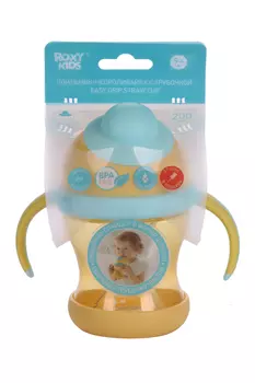 Поильник ROXY KIDS непроливайка с трубочкой/ручками желтый, 200 мл