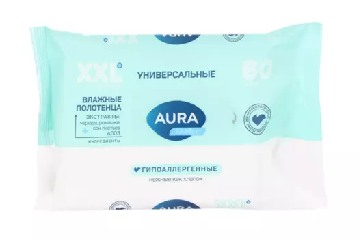 Полотенца AURA Family влажные big-pack, 60 шт